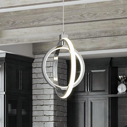 Modern LED Chandelier Chrome Ring Pendant Light Fixtures 4000K Dimmable Height Adjustable Pendant Lighting for Dining Room Kitchen Island Bedroom Living Room Foyer（Chrome Round 3-Pack）