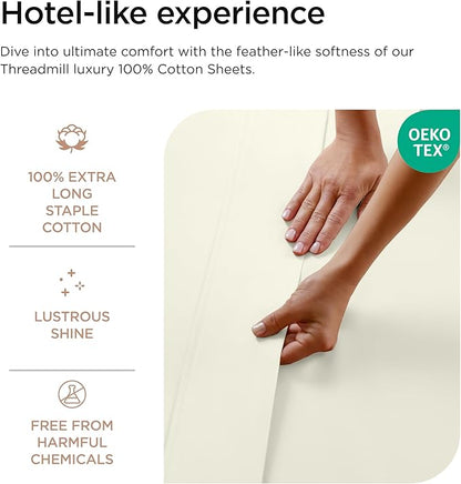 Threadmill Luxury 800 Thread Count Full Size 100% Cotton Sheets - Ivory Sateen Weave Bed-Sheets, Better Than Egyptian Cotton, 4 Pc Solid Bed Set, Fits 16" Deep Pocket