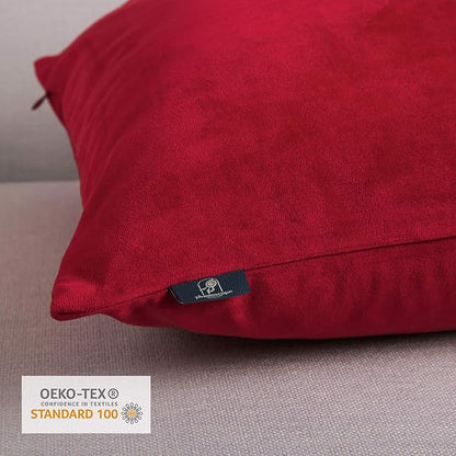 Phantoscope Pack of 2 Velvet Decorative Throw Decorative Pillow Cover Soft Solid Square Cushion Case for Couch Wine Red 12 x 20 inches 30 x 50 cm