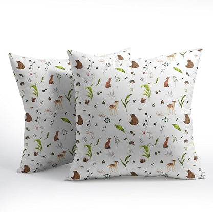 Neutral Spring Pillow Covers 22x22 Set of 2 Forest Throw Pillow Covers Rustic Pillowcase Linen Decoration Farmhouse Soft Decorative Plants Animals Cushion Case Couch for Indoor Outdoor Home Decor