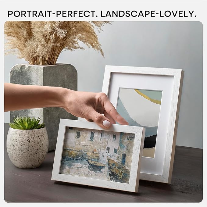 Homeforia 6x6 Picture Frames White, High-End Oak 6 x 6 Square Wood Frame with Mat 4 by 4 inch Photo, 6x6 Wooden Frame Matted to 4x4 Art, 6by6 Wall or Tabletop Frames, Tempered Glass, Wall Kit, Set of 1