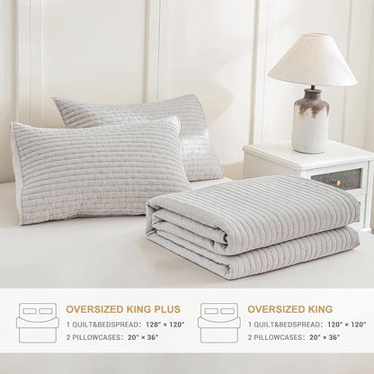 Sanracie Stonewashed Oversized King Quilt(120"x120"), Cotton Light Wheat Color Cross Stitch Pattern California King Quilt Set 3Pcs Ultra Soft Lightweight Crinkle Bed Coverlet Set for All Season