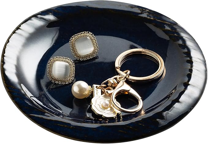 Ring Dish Holder, Jewelry Dishes for Women, Ceramic Trinket Dish Tray, Cute Key Bowl, Decorative Jewelry Plate, Gift for Friends Sister Mom Daughter (blue)