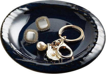 Ring Dish Holder, Jewelry Dishes for Women, Ceramic Trinket Dish Tray, Cute Key Bowl, Decorative Jewelry Plate, Gift for Friends Sister Mom Daughter (blue)