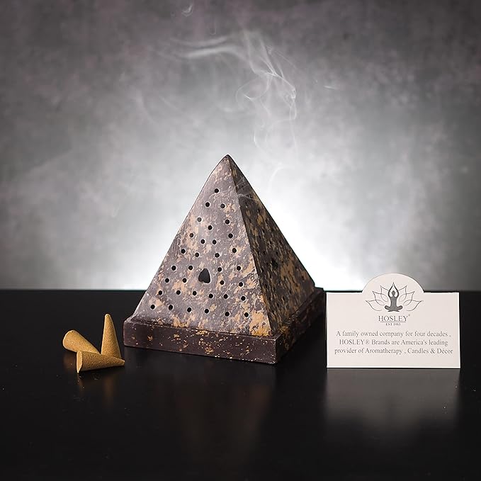 Hosley 5" Soapstone Triangle Pyramid Incense Cone Holder – Large Aromatherapy Burner & Ash Catcher for Incense Cones, Zen, Vastu, Reiki, Chakra Meditation, Spa Gift