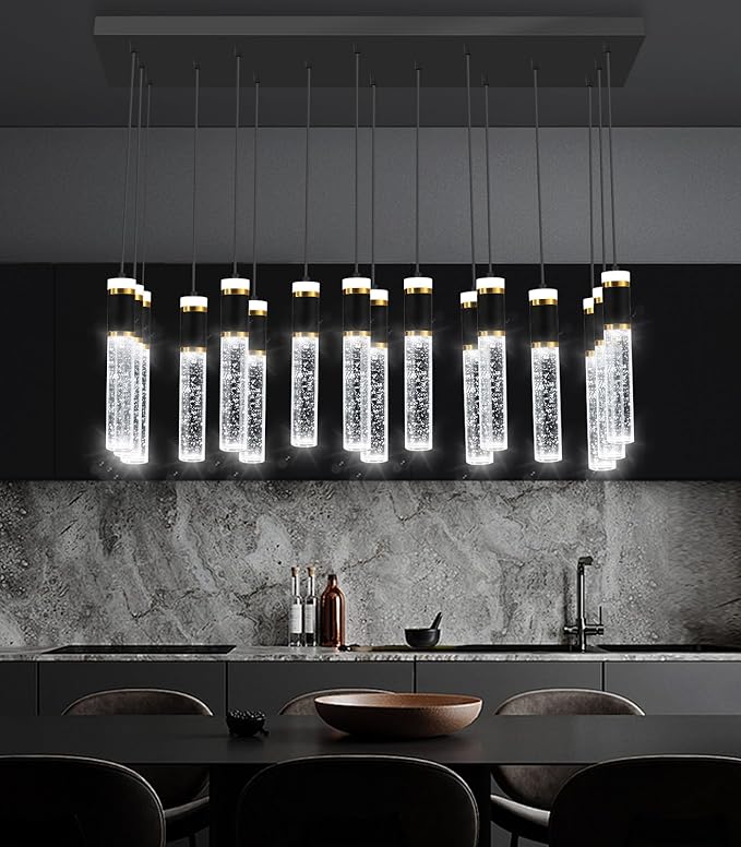 16-Lights Modern Cystal for Kitchen Island LED Dimmable Pendant Lighting Fixture Crystal Chandelier Light Fixtures for Dining Room