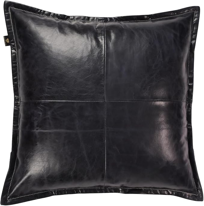LL LEATHER LOVERS Lambskin Leather Pillow Cover - Sofa Cushion Case - Decorative Throw Covers for Living Room & Bedroom, 20x20 Inches - Ink Blue Box Pack of 1