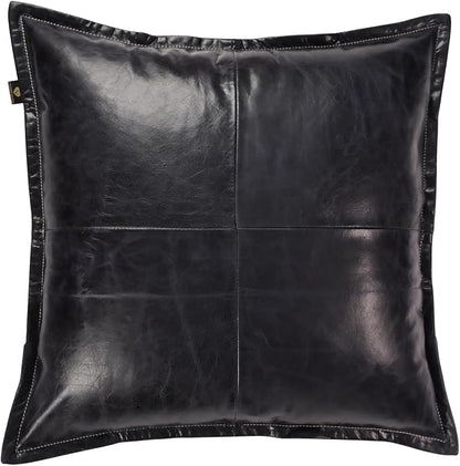 LL LEATHER LOVERS Lambskin Leather Pillow Cover - Sofa Cushion Case - Decorative Throw Covers for Living Room & Bedroom, 22x22 Inches - Ink Blue Box Pack of 1