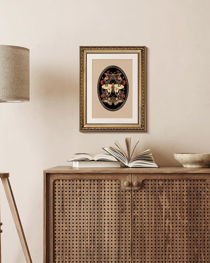 InSimSea Gold Framed Canvas Wall Art Room Decor Butterfly and Moth Classic Nature Print Wall Pictures Elegant Home Decor for Bedroom Bathroom Dining Room – 14L X 11W