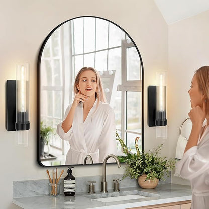 Wall Sconces Set of Two, 18" Black Bathroom Sconces with Clear Glass, Hardwired Modern Sconces Wall Decor Set of 2 Wall Light Fixtures for Bathroom Bedroom Living Room Mirror Hallway