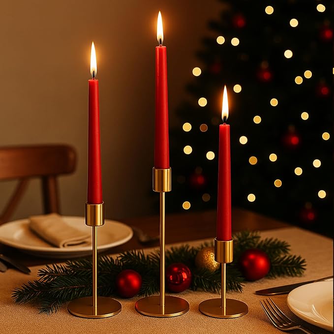 Smtyle Gold Small Dining Table Vintage Candlestick Holders - Metal Taper Candle Holders - Set of 3 Modern Iron Candle Sticks for Centerpieces Decor,Weddings,Housewarming Gifts