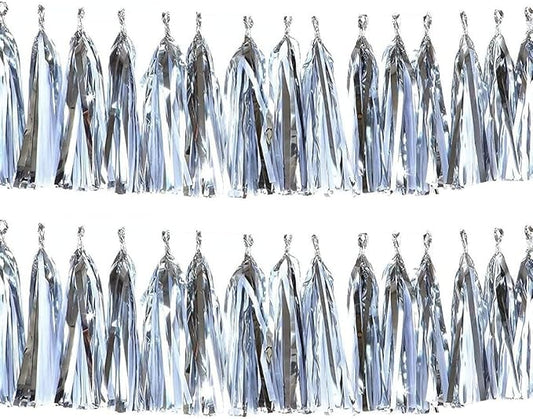 30pcs Silver Tissue Tassels DIY Hanging Decorations - Baby Shower, Wedding, Festival - Paper Tassel Garland Decor