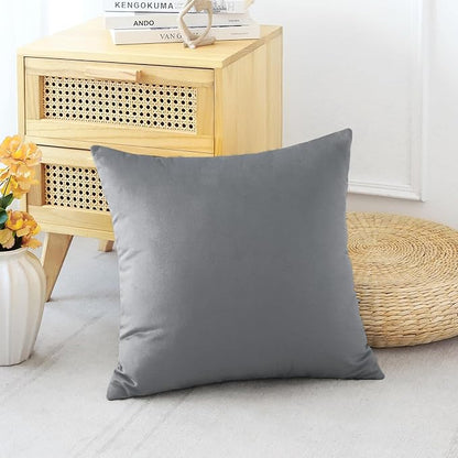 Artscope Luxury Velvet Pillow Covers Decorative Square Pillowcases Soft Solid Cushion Cases for Couch Sofa Bedroom Home Decor 16x16 Inch Graphite Grey