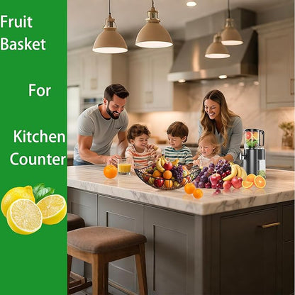 Wire Fruit Bowl,Metal Fruit Basket, Black Fruit Bowl for Kitchen Counter,countertop,Snack,Bread,Candy Storage Basket, Vegetable Basket, Home Decor Centerpiece, Fruit Holder Stand (9.8 x 2.76 Inches)