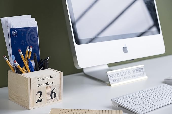brightmaison BGT Dexo Desk Organizer, Pen Holder & Desk Calendar, DIY Projects Unfinished Wood, Natural
