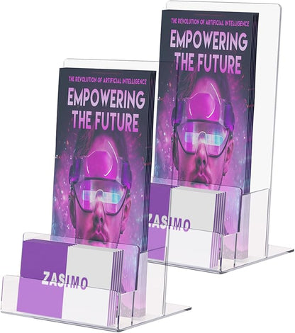 Acrylic Brochure Holder with Business Card Holder, 4"x 6", Clear Flyer Stands for Display, Ideal for Trade Show, Menu, Journals, Pamphlet, Magazine, Booklets, Literature,2-Pack