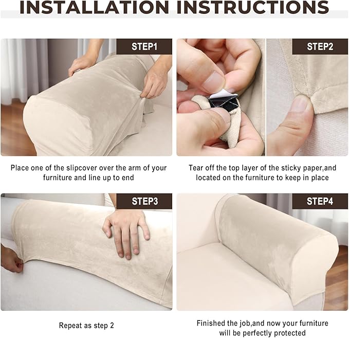 Couch Arm Covers 2 Pcs Sofa Armrest Covers Stretch Couch,Armrest Cover for Chairs Scratch-Resistant Sofa Arm Cover Armchair Slipcovers,Ivory