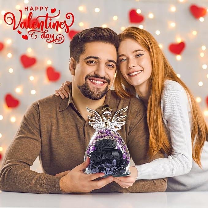 Beferr Valentines Day Rose Gifts for Her Women Mom Gifts for Birthday, Fresh Flowers for Delivery Prime Forever Preserved Rose in Glass Angel Figurine, for Grandma Wife Kids Daughter