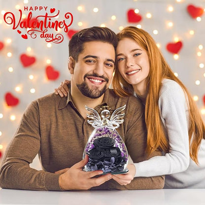 Beferr Valentines Day Rose Gifts for Her Women Mom Gifts for Birthday, Fresh Flowers for Delivery Prime Forever Preserved Rose in Glass Angel Figurine, for Grandma Wife Kids Daughter