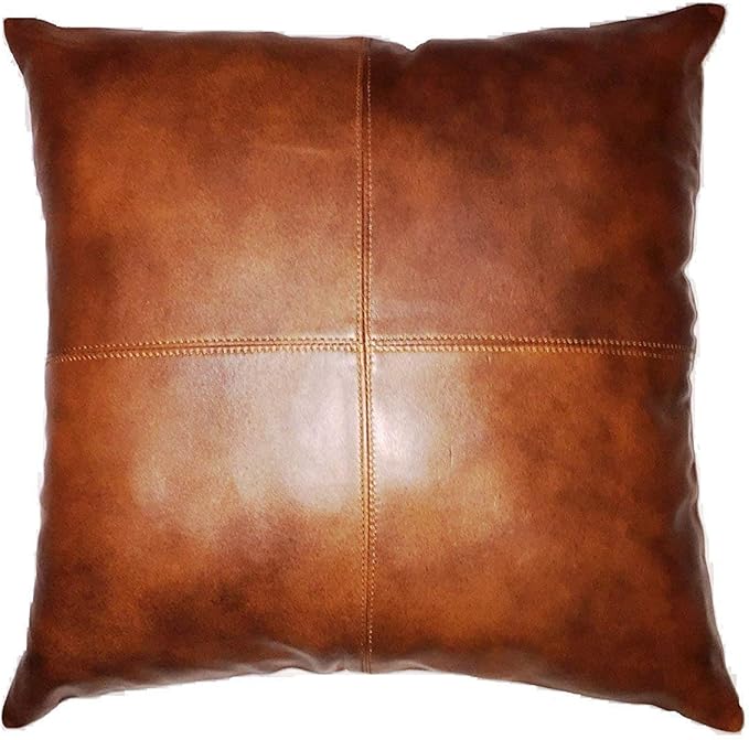 D DOLLY LAMB Lambskin Leather Pillow Cover - Sofa Cushion Case - Decorative Throw Covers for Living Room & Bedroom, 16x16 Inches - Tan Antique Pack of 1