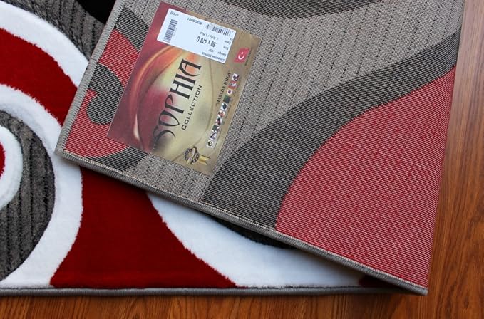 Masada Rugs, Sophia Collection Hand Carved Area Rug Modern Contemporary Red White Grey Black (2 Feet 8 Inch X 15 Feet 6 Inch) Runner