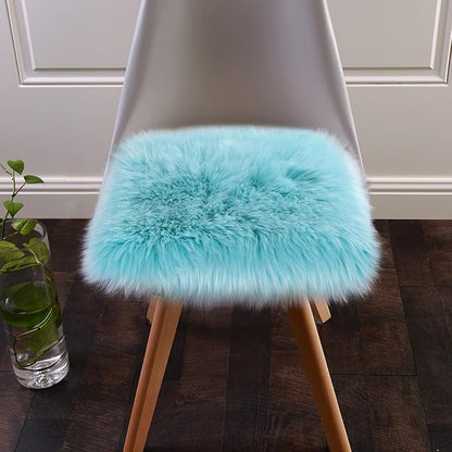 Softlife Blue Faux Fur Sheepskin Chair Cover Seat Cushion Pad Super Soft Area Rugs for Living Bedroom Sofa Dorm (1.6ft x 1.6ft, Light Blue)