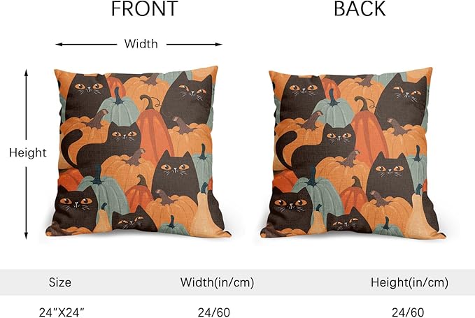 Halloween Pumpkin Fall Pillow Covers 24x24 Set of 2 Burnt Orange Cute Black Cat Print Decorative Autumn Outdoor Pillowcases with Zipper Farmhouse Holiday Throw Cushion Case Decor for Couch Sofa Bed