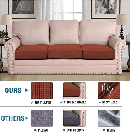 H.VERSAILTEX Super Stretch Couch Cushion Covers Sofa Cushion Slipcovers Jacquard Fabric Individual Seat Couch Slipcover Sets for Pets with Elastic Bottom(3 Packs Cushion Sofa Covers, Rust)