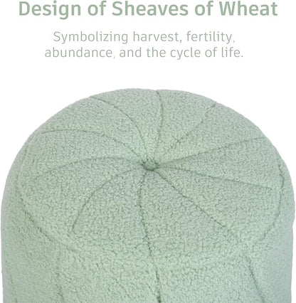 Modern Round Ottoman, Spiral-Tufted Foot Stool Ottoman, Teddy Fleece Upholstered Vanity Stool for Makeup, Bedroom, Living Room, Light Green