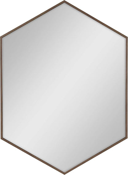 Kate and Laurel Rhodes Mid-Century Modern Hexagon Wall Mirror, Walnut Brown, 31x22-Inches