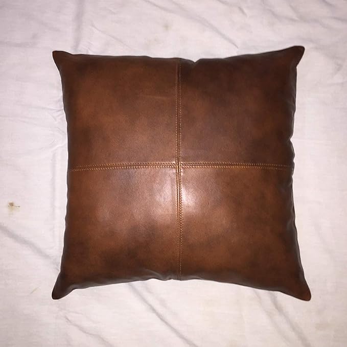 LL LEATHER LOVERS Lambskin Leather Pillow Cover - Sofa Cushion Case - Decorative Throw Covers for Living Room & Bedroom, 16x16 Inches - Tan Antique Pack of 1