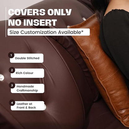 D DOLLY LAMB Lambskin Leather Pillow Cover - Sofa Cushion Case - Decorative Throw Covers for Living Room & Bedroom, 22x22 Inches - Tan Orange Box Pack of 1