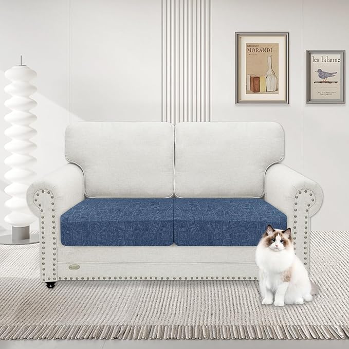 MAXIJIN Waterproof Couch Cushion Covers Stretch Sofa Seat Slipcovers Washable，Sectional Outdoor Cushion Covers with Elastic Bottom for Dogs Pets Kids (2 Pc Cushion Cover, Dusty Blue)
