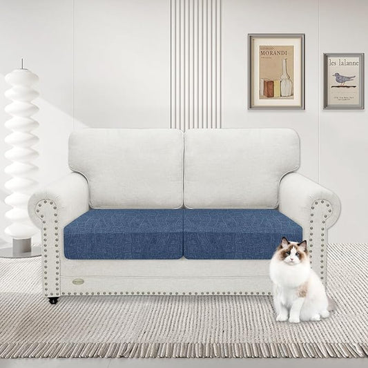 MAXIJIN Waterproof Couch Cushion Covers Stretch Sofa Seat Slipcovers Washable，Sectional Outdoor Cushion Covers with Elastic Bottom for Dogs Pets Kids (2 Pc Cushion Cover, Dusty Blue)