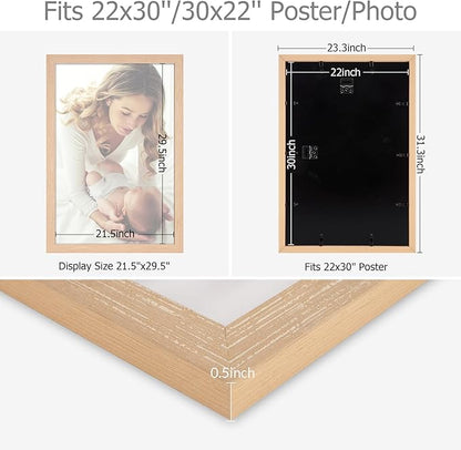 22x30 Frame Natural Woodgrain,Rustic 30x22 Picture Frame, Art Pic Hanging Poster Frame, 22 by 30 Gallery Family Concert Portrait Photo Frame Anniversary/Birthday/Wedding/Thank you/Christmas Gift