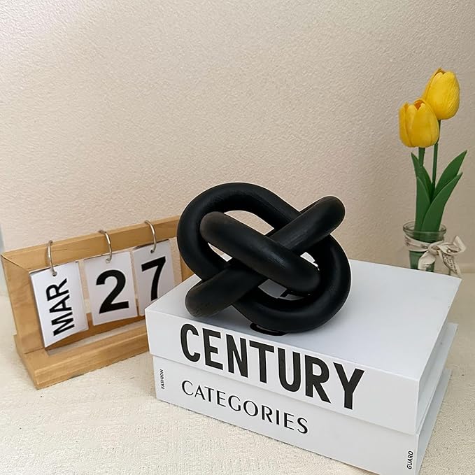 3-Link Wood Chain Link Coffee Table Decor, Black Wooden Knot Decor for Coffee Table Farmhouse Decortive for Home Boho Modern Shelf Decortion(Black)