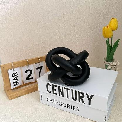 3-Link Wood Chain Link Coffee Table Decor, Black Wooden Knot Decor for Coffee Table Farmhouse Decortive for Home Boho Modern Shelf Decortion(Black)