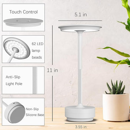 Rechargeable Cordless Table Lamp, Portable 5000mAh LED Touch Table Light, 3 Color Stepless Dimming Battery Powered Table Lamp for Outdoor/Restaurant/Patio.(Light Gray)