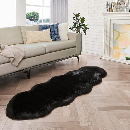 Black Shag Washable Furry Fur Area Rugs for Bedroom Faux Sheepskin Fuzzy Fur Nursery Rug Runners 2x6 Cute Room Décor