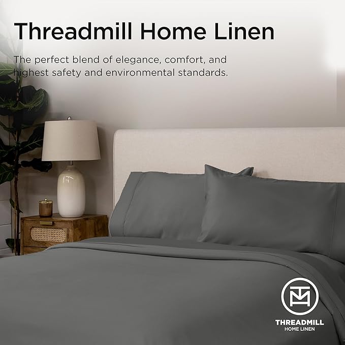 Threadmill Luxury Supima Cotton Sheets, Luxury 1200 Thread Count Soft 100% Cotton Sheets for Full Size Bed, 4 Pc Dark Grey Bed Sheets Full Set, 5-Star Hotel Quality Deep Pocket Bed Sheets Set