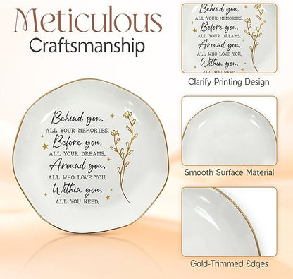 OASSIE Christmas Graduation Gifts for Women - 4"x4" Round-Shaped Ceramic Jewelry Dish Tray - Thank You Inspirational College High School Graduation Gifts for Her Friend Sister, Decorative Trinket Dish
