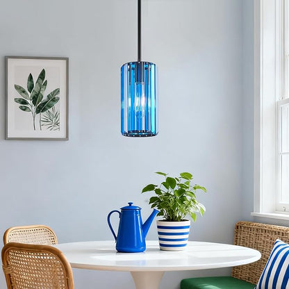Modern Crystal Pendant Light Mini Dark Blue Chandeliers Adjustable Pendant Lights Fixture for Kitchen Island Dinning Room Corridor Bedroom(Dark Blue 1-Pack