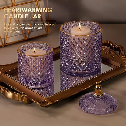 2 Pack Qtip Holder Apothecary Jars with Lids, Purple Bathroom Accessories Aesthetic Room Decor Bathroom Decor Sets, Cotton Ball Storage Organizer for Cotton Swab, 20oz+10oz
