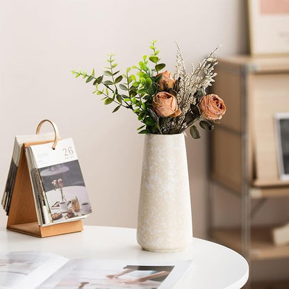 Beige Vase - 8" White Textured Vase, Pampas vase, Boho Rustic Vases for Home Decor, Farmhouse Decor, Minimalist Cream Modern Flower vases for Centerpieces, Living Room, Bedroom