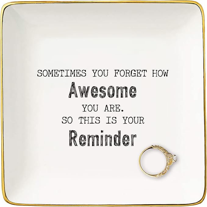 Inspirational Quotes Gifts-Affirmations Gift-Reminder Gift-Positive Motivational Gift,Encouragement Gift,Sometimes You Forget How Awesome You Are-Christmas Gift-Jewelry Tray Trinket Holder Ring Dish