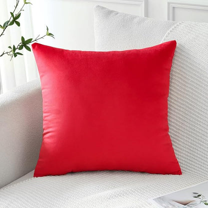 Artscope Luxury Velvet Pillow Covers Decorative Square Pillowcases Soft Solid Cushion Cases for Couch Sofa Bedroom Home Decor 18x18 Inch Red