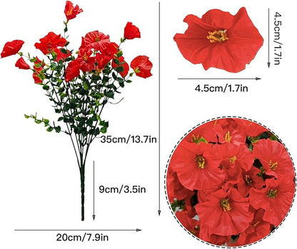 Artificial Silk Flowers for Outdoor Decoration,12 Bundles Faux Flowers Colorful Morning Glory with Eucalyptus Fake Plants Greenery UV Resistant for Outside Front Door Planter Porch Patio Yard