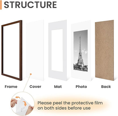 upsimples 8x10 Picture Frame Set of 5, Display Pictures 5x7 with Mat or 8 x 10 Without, Wall Gallery Photo Frames, Brown