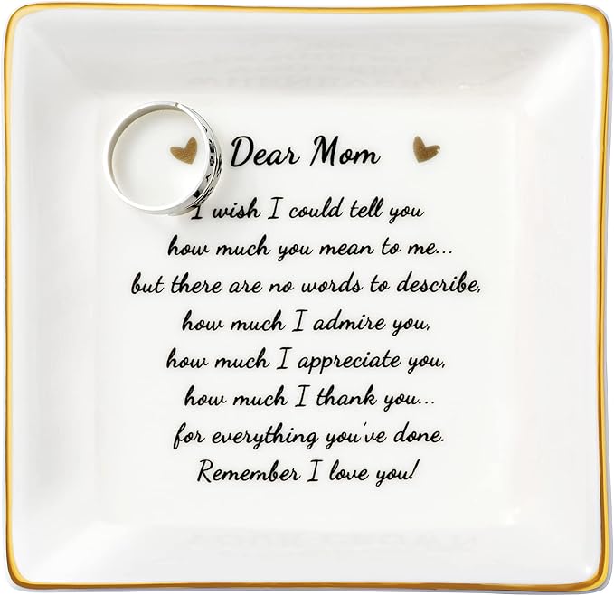 JoycuFF Gifts for Mom Birthday Unique from Daughter Ring Trinket Dish Tray Jewelry Ring Holder Mother's Day Thanksgiving Day Christmas Gifts for Mama Mother