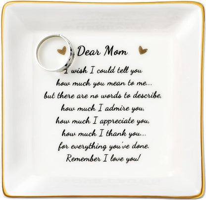 JoycuFF Gifts for Mom Birthday Unique from Daughter Ring Trinket Dish Tray Jewelry Ring Holder Mother's Day Thanksgiving Day Christmas Gifts for Mama Mother
